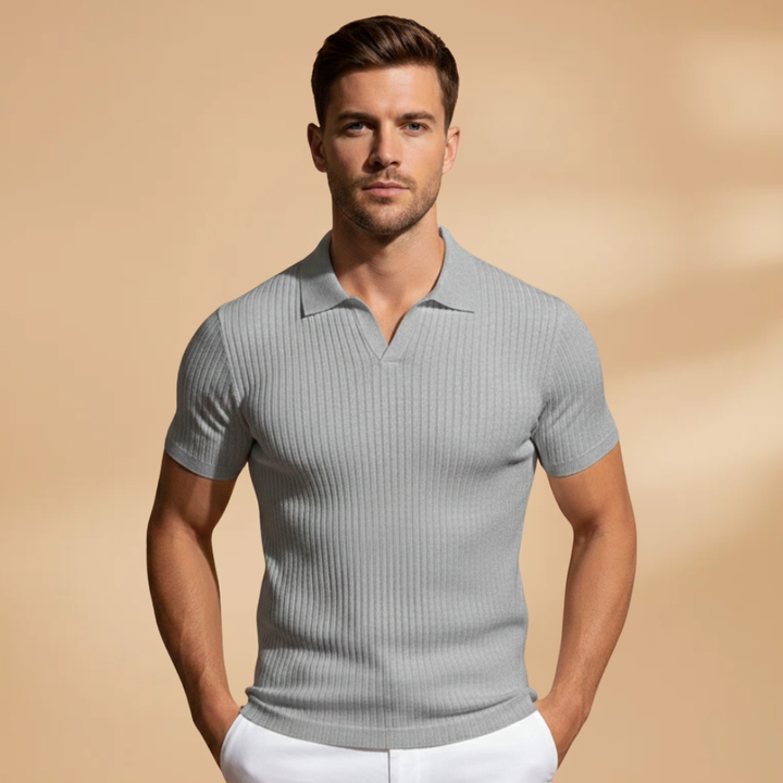 Short sleeve men's slim fit ribbed polo for a smart casual and contemporary everyday outfit.