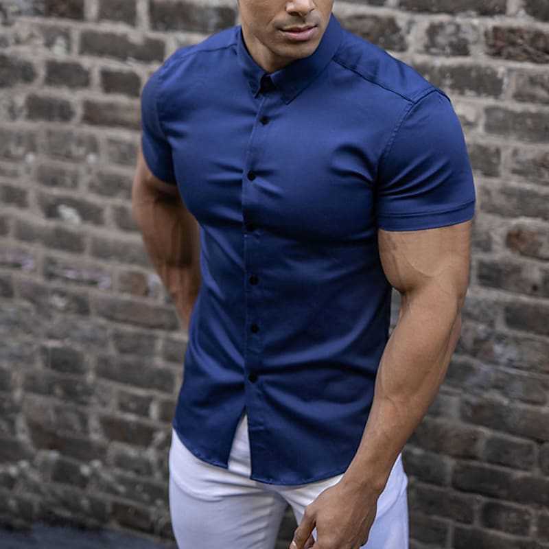 Comfortable men's slim fit short sleeve casual shirt. Button-up design, perfect for warm weather.