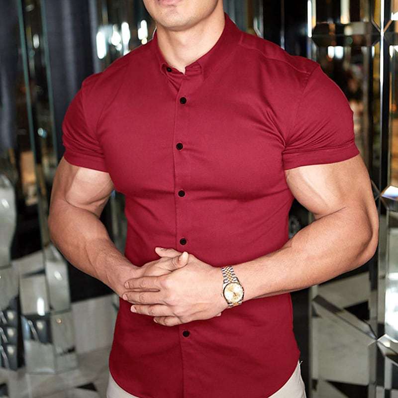 Men's slim fit casual short sleeve button-up shirt, great with chinos for a smart summer outfit.