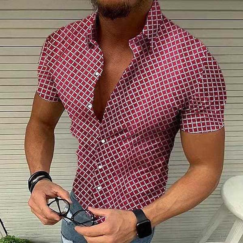 Men's slim fit short sleeve printed summer shirt. Stylish & casual for holidays, beach wear, and vacation fashion.