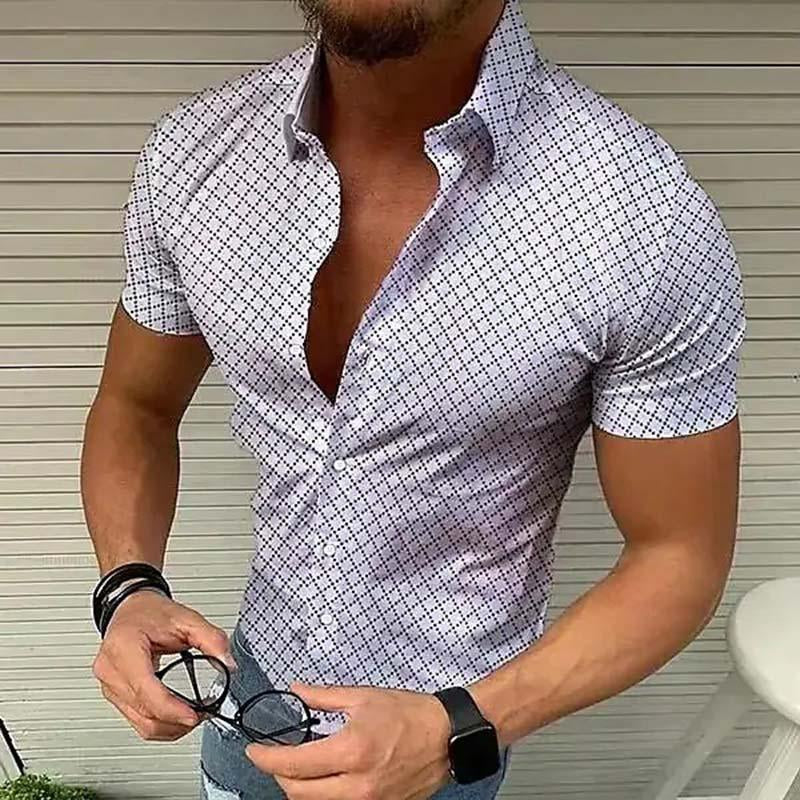 Vibrant print on a men's slim fit short sleeve casual summer shirt, perfect for stylish holiday & beach outfits.
