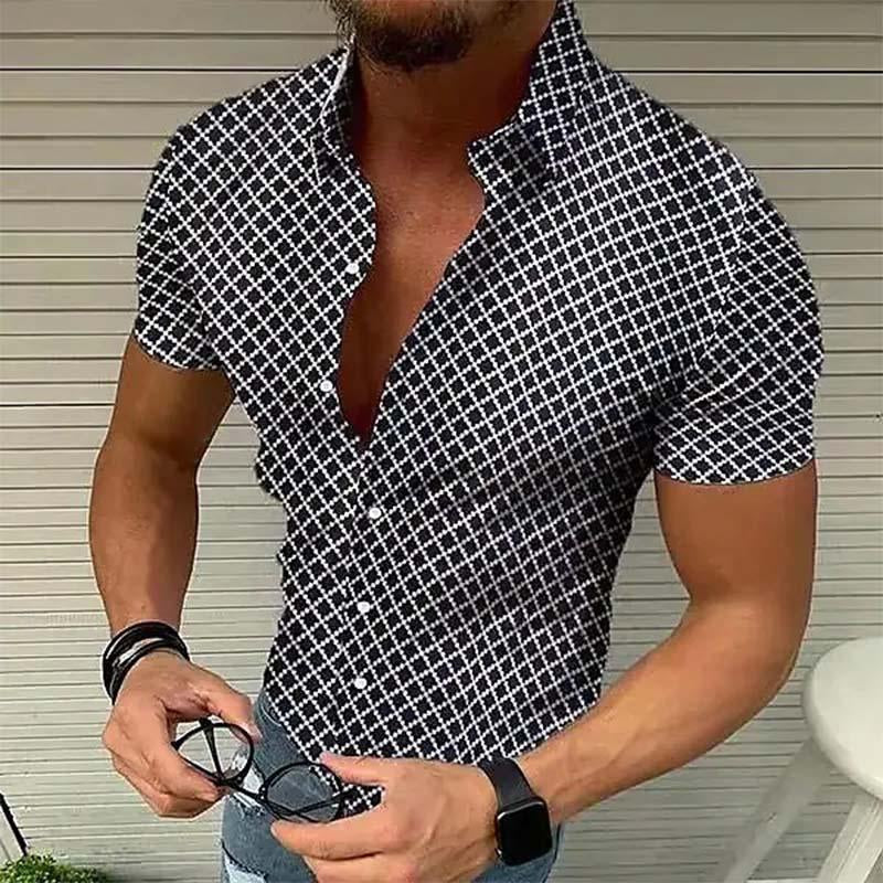 Fashionable men's slim fit short sleeve printed shirt. Ideal casual summer wear for holidays & vacation style.