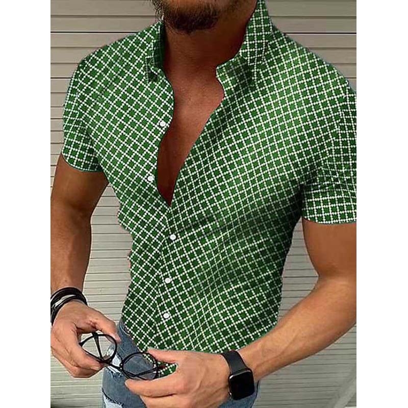 Stylish men's slim fit short sleeve printed summer shirt, designed for casual comfort & modern men's fashion.