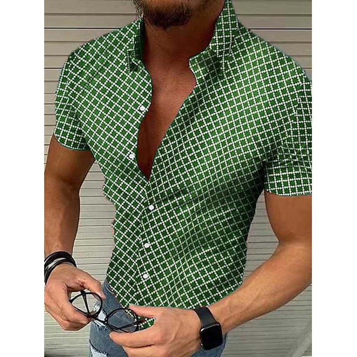Stylish men's slim fit short sleeve printed summer shirt, designed for casual comfort & modern men's fashion.