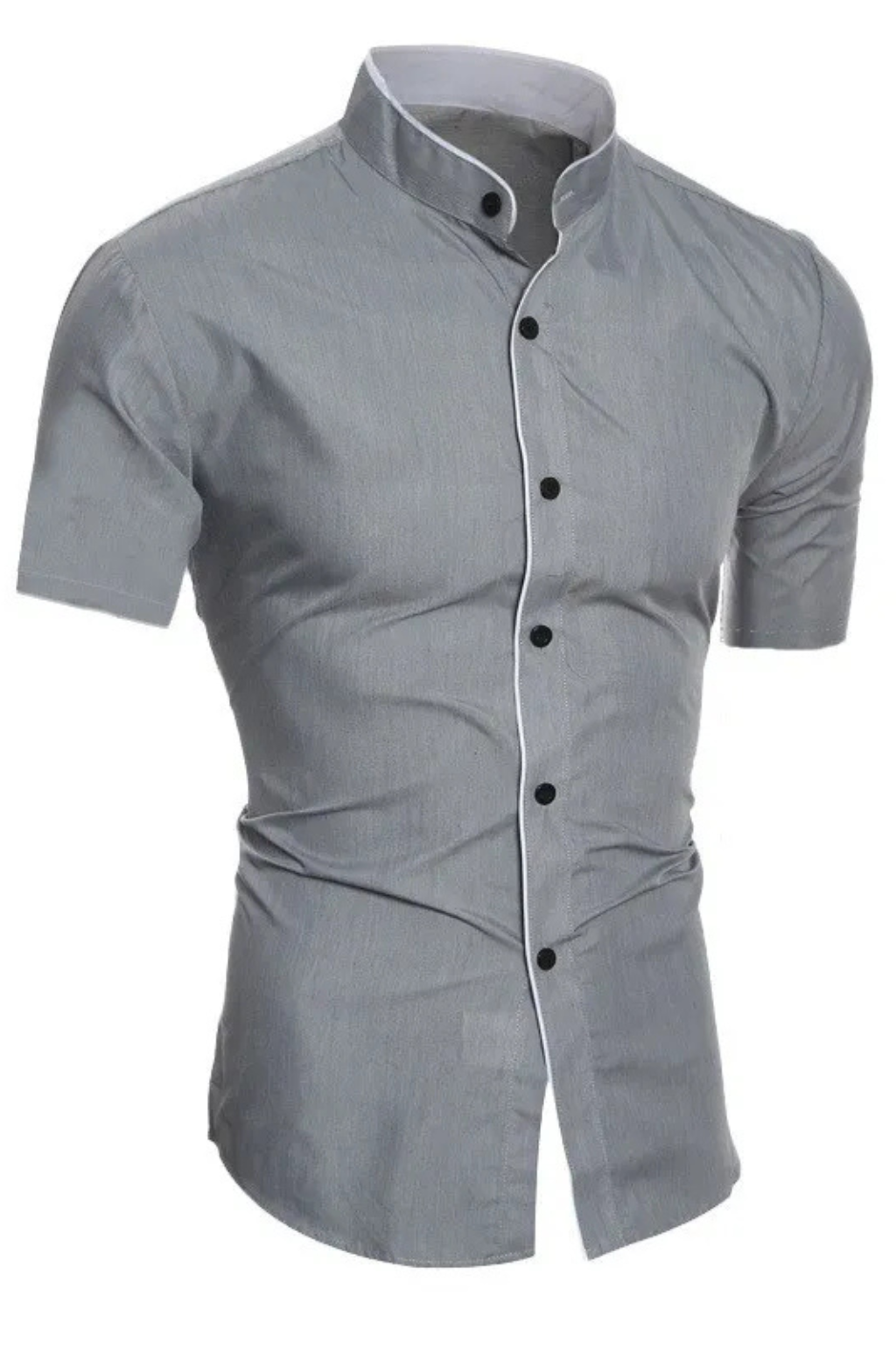 Summer ready men's short sleeve shirt, slim fit and modern stand collar ideal for casual & smart casual events.
