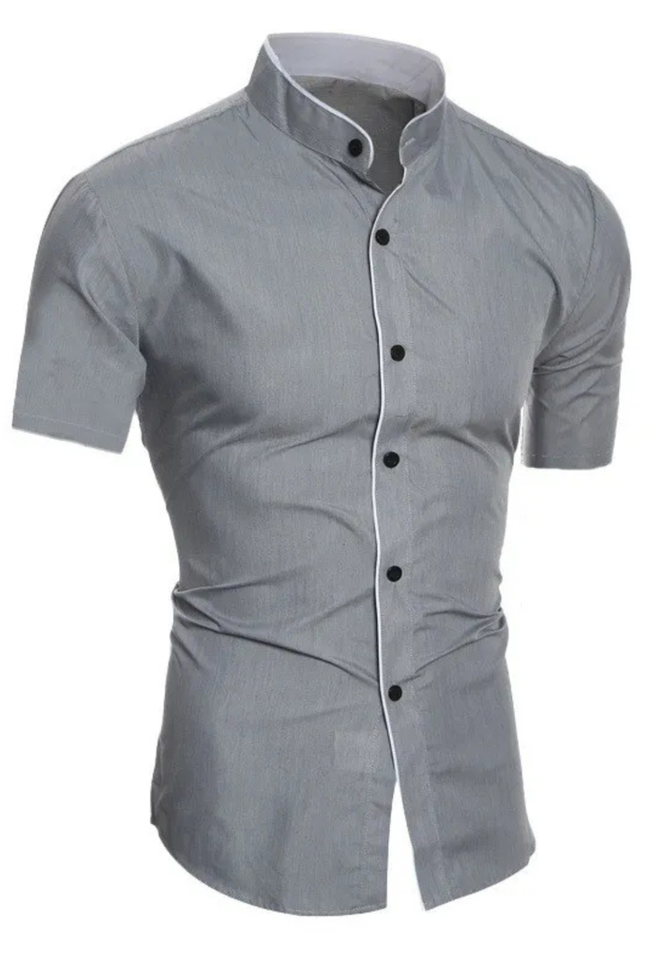 Summer ready men's short sleeve shirt, slim fit and modern stand collar ideal for casual & smart casual events.