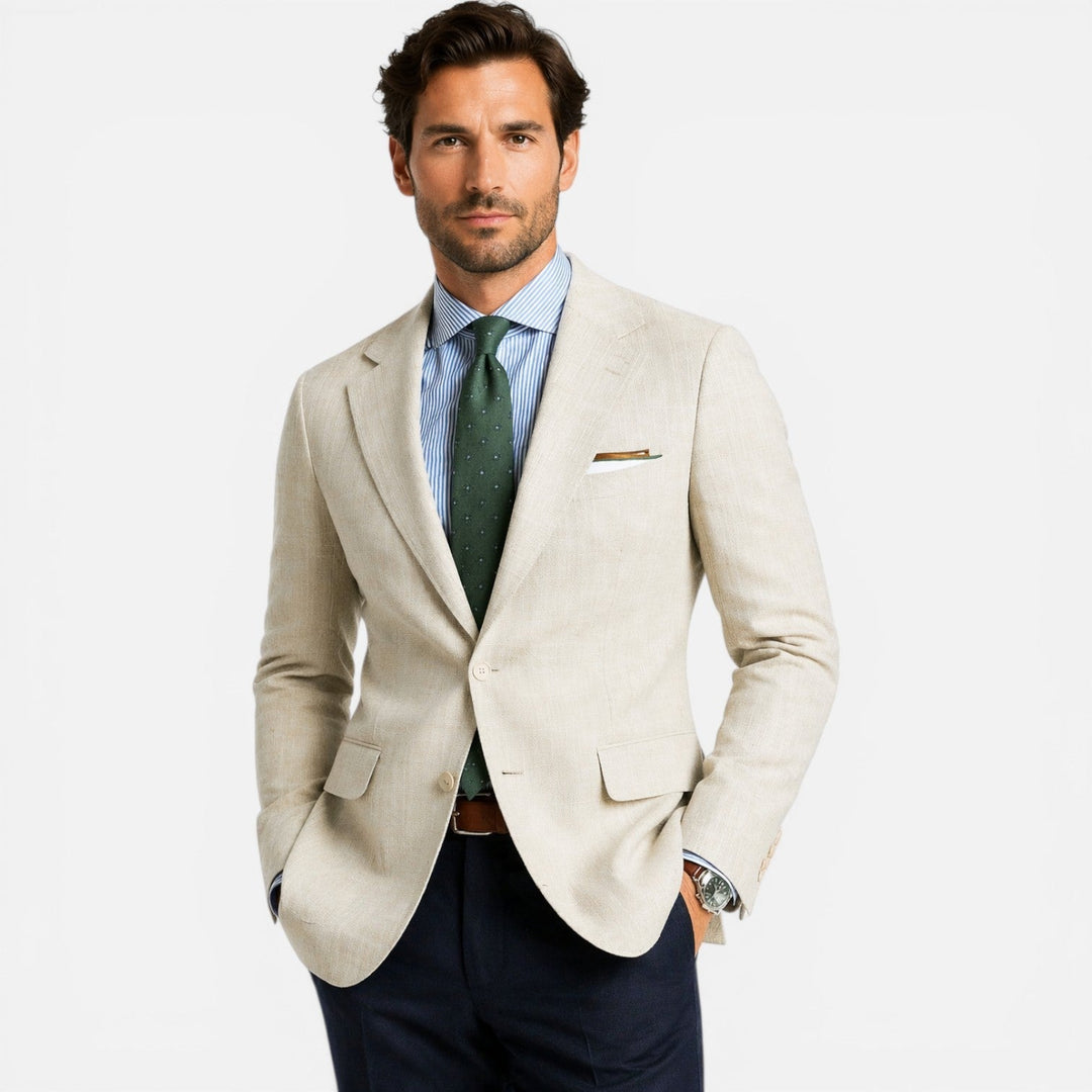 Men's slim fit smart casual summer blazer. Lightweight & tailored for a modern, polished style. Perfect for evenings.