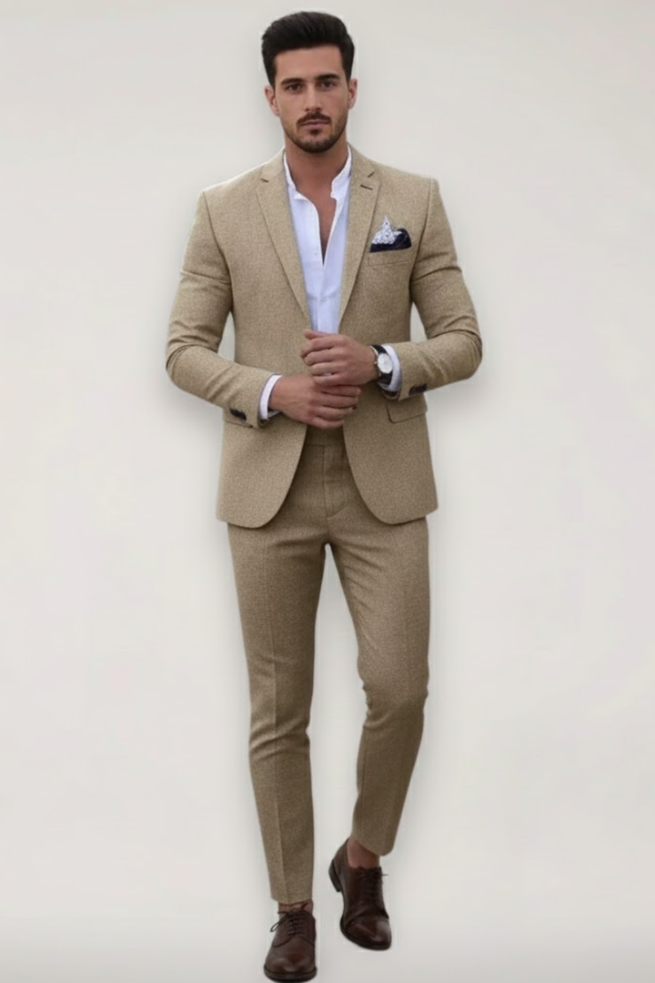 Men's slim fit spring suit set, perfect for business, formal events, or smart casual wear. Modern two-piece tailored.
