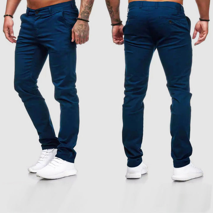 Stylish men's slim fit straight leg trousers, offering comfort & a modern look for any casual occasion.