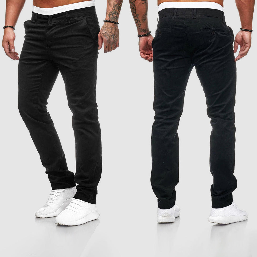 Versatile men's casual chino pants in a modern slim fit straight leg design for everyday fashion.