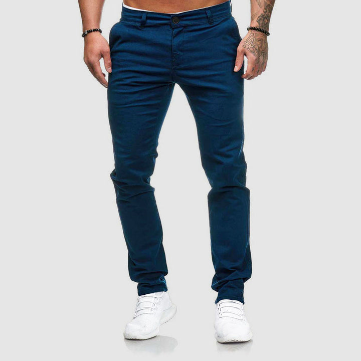 Contemporary men's slim fit straight leg casual pants, designed for modern fashion and versatile wear.
