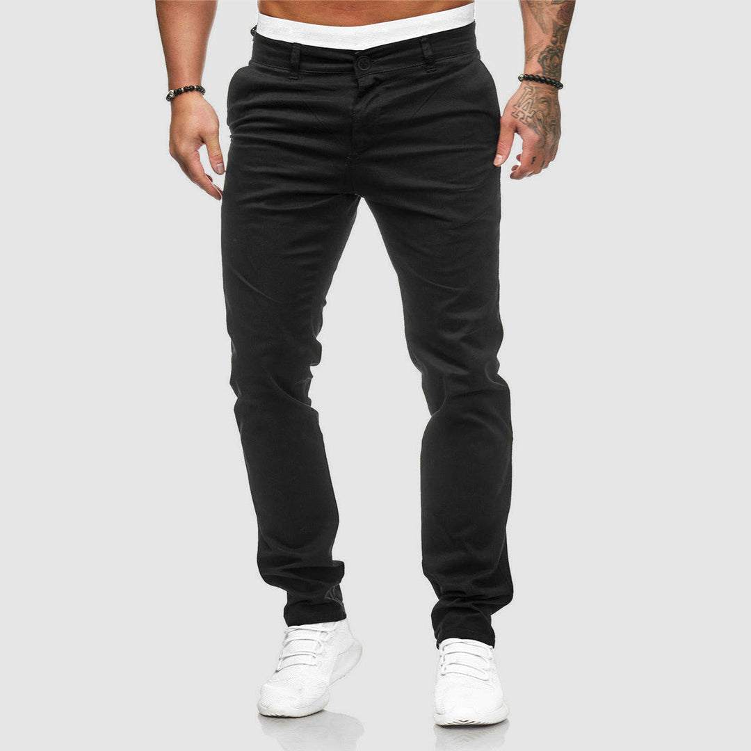 Comfortable men's slim fit straight leg chino pants, ideal for a smart casual look or daily comfort.
