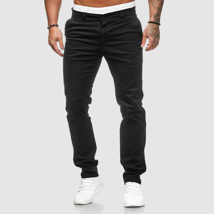 Comfortable men's slim fit straight leg chino pants, ideal for a smart casual look or daily comfort.