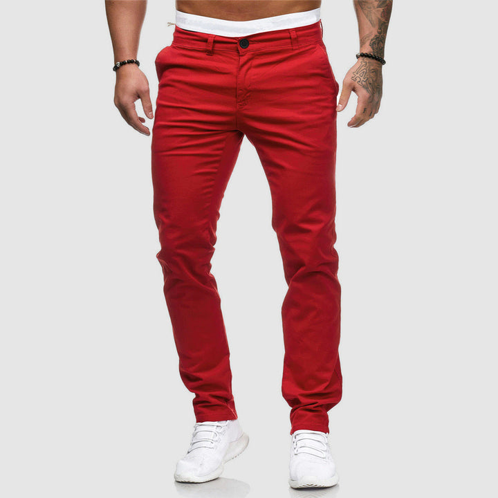 Blue men's slim fit straight leg trousers, a versatile choice for modern men's casual and everyday fashion.