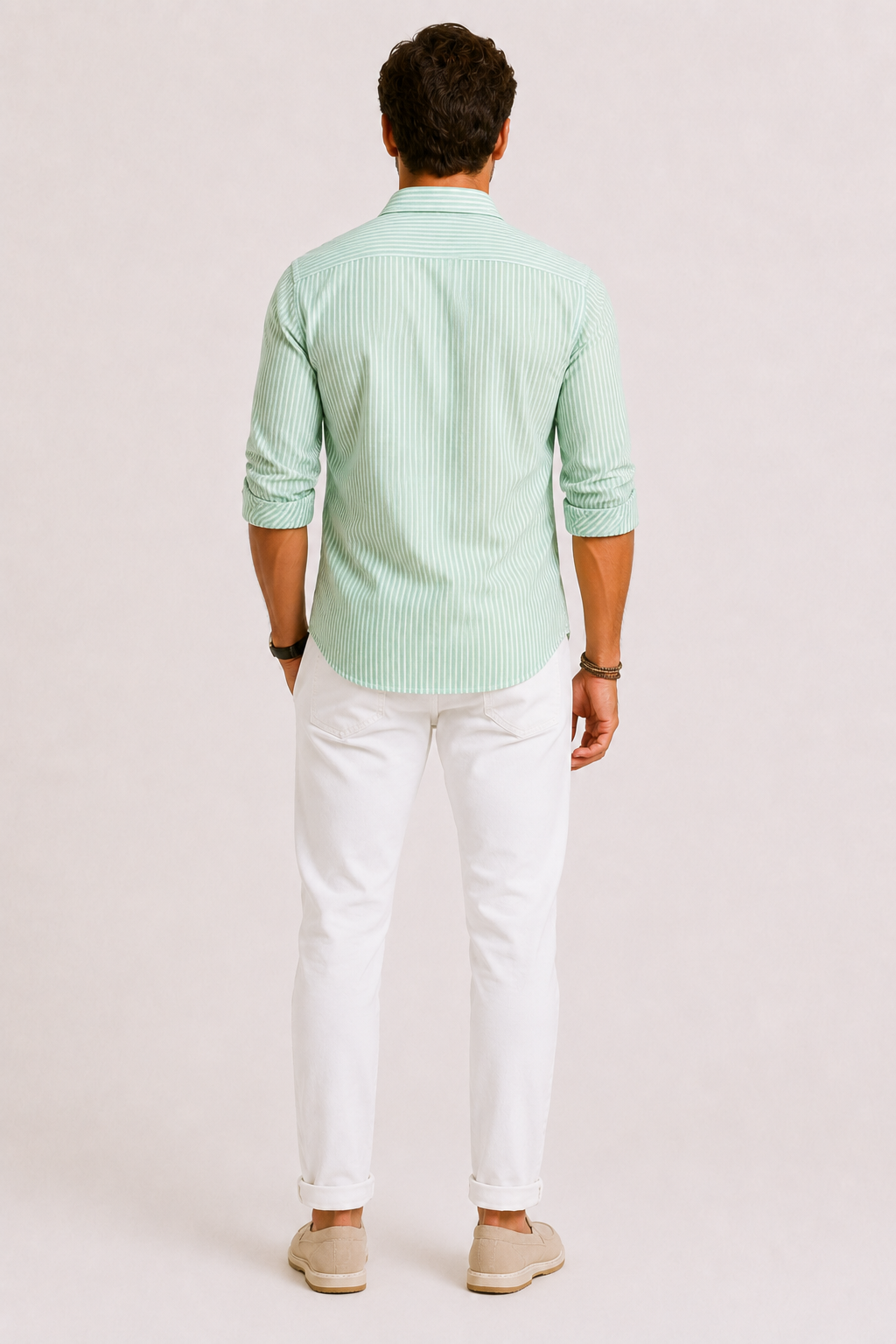 Stylish men's slim-fit dress shirt with a crisp striped pattern, offering modern style & comfort.