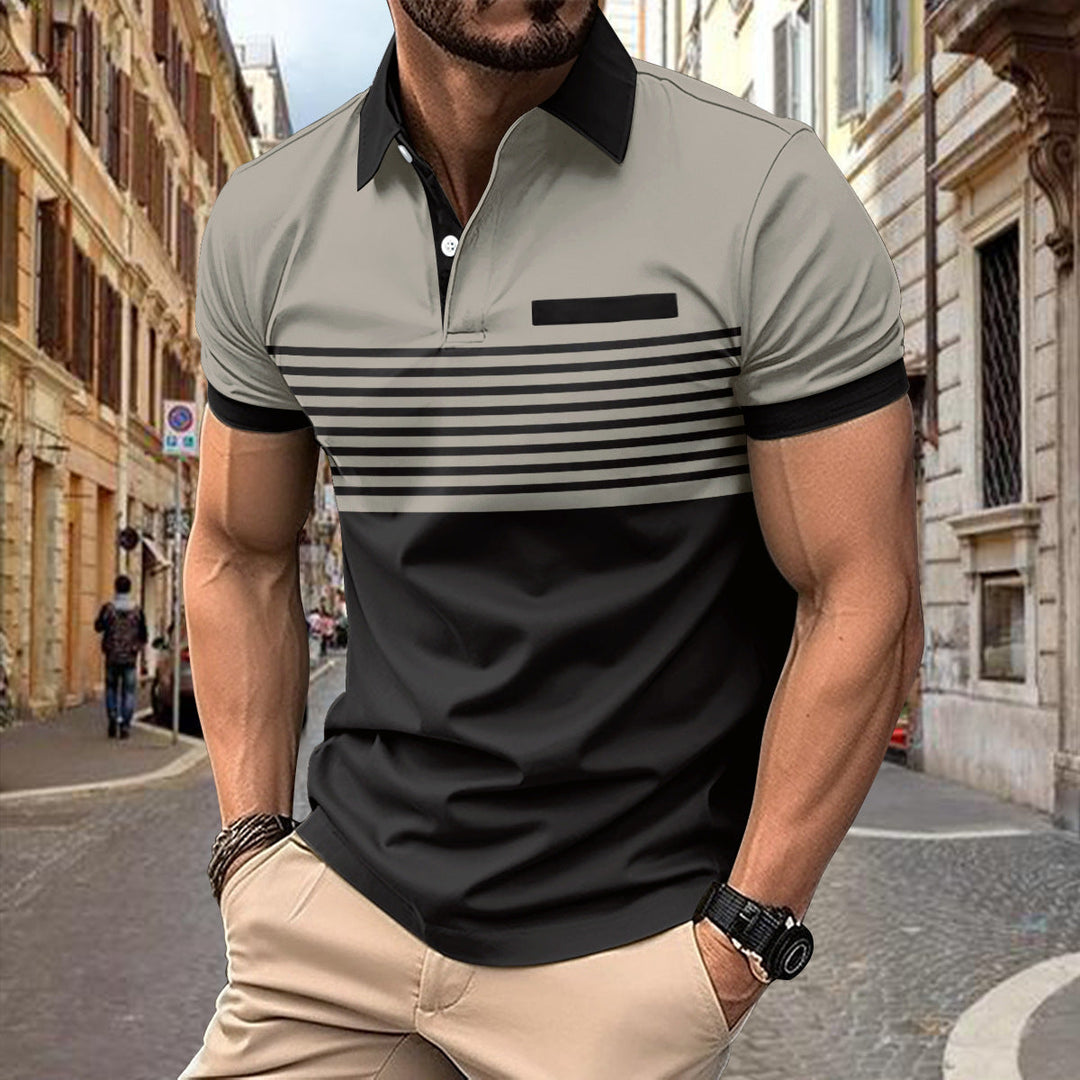 Comfortable men's slim fit striped polo shirt. Contemporary short sleeve design for modern everyday menswear.