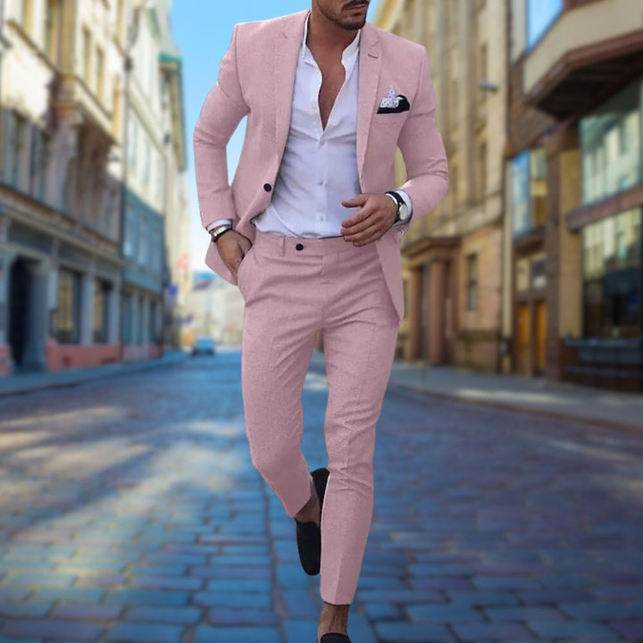 Versatile khaki slim fit suit for men, tailored comfort for smart casual looks or sophisticated daily wear.