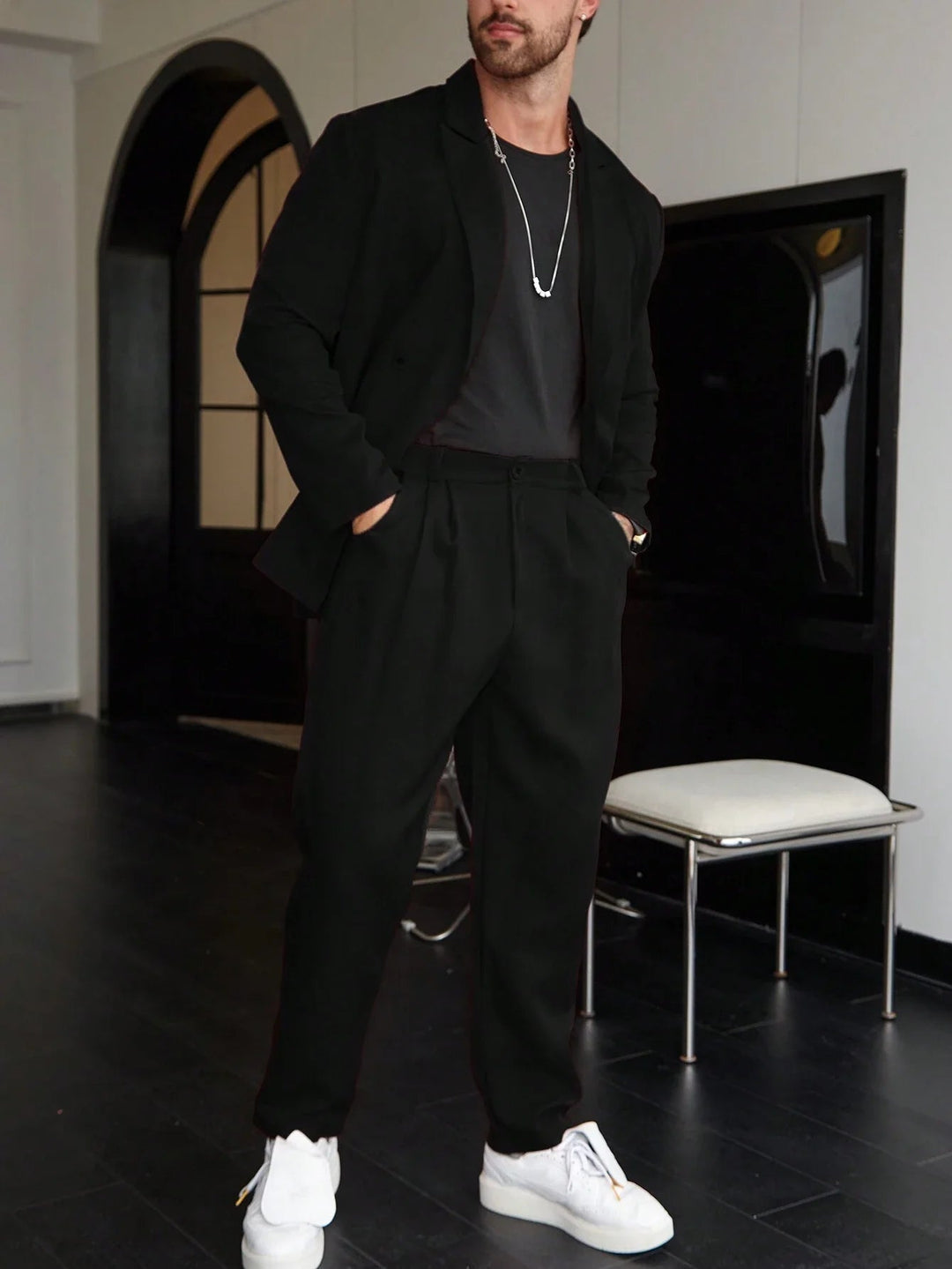 Elegant men's two-piece slim fit tailored suit, ideal for formal wear, business & special events.