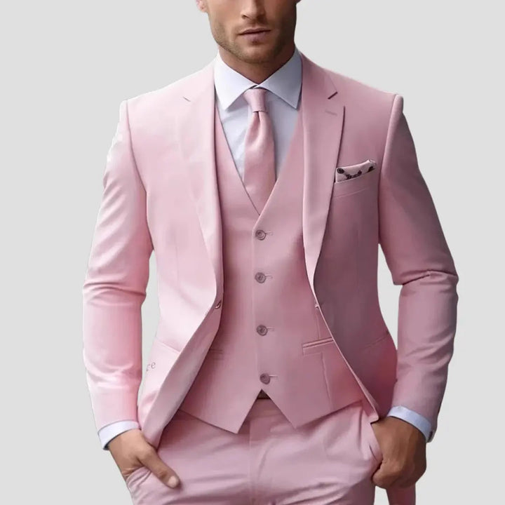 Classic men's slim fit three-piece wedding suit, perfect formal wear for groomsmen and special events.