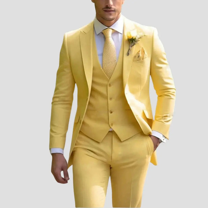 Versatile men's slim fit three-piece suit for formal events, business, or modern party attire.