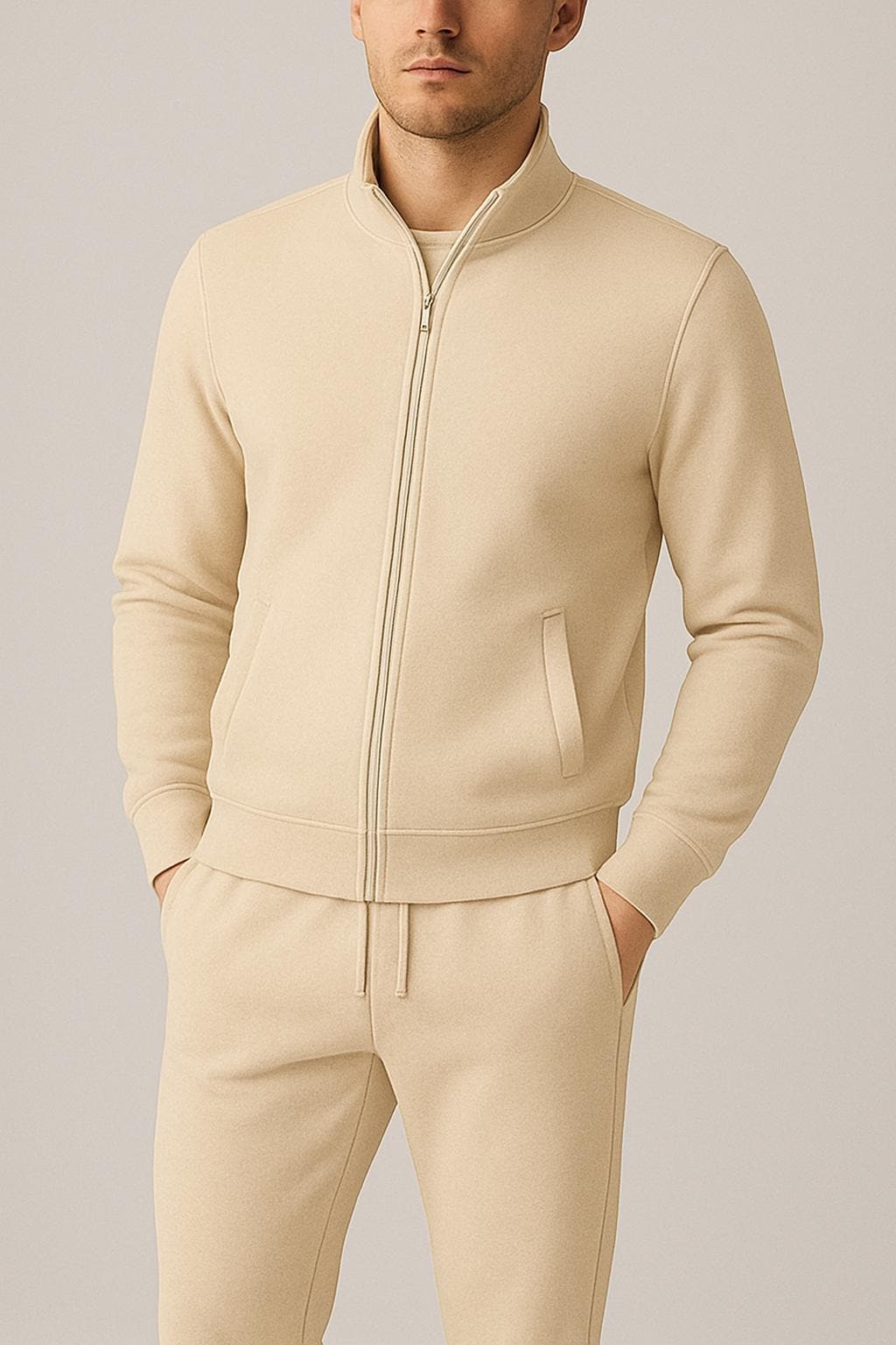 Versatile men's slim fit tracksuit. Two-piece jogger set suitable for loungewear, gym, or casual style.