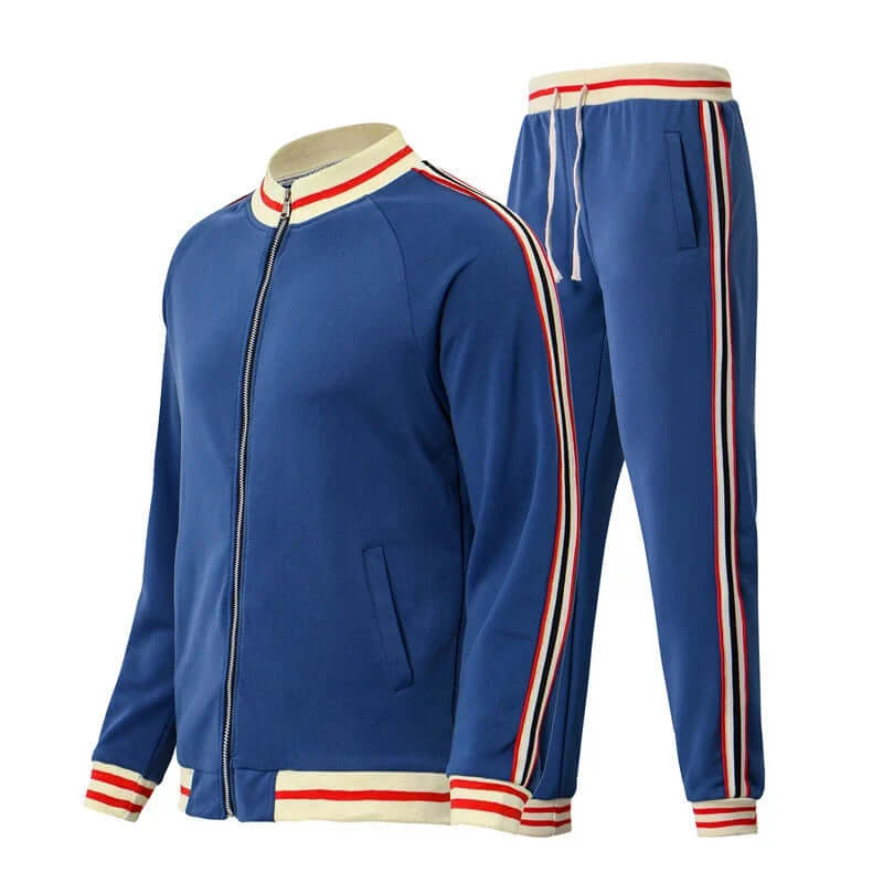Comfortable men's activewear set: slim fit track pants & zip jacket. Great for workouts, running, or daily casual.
