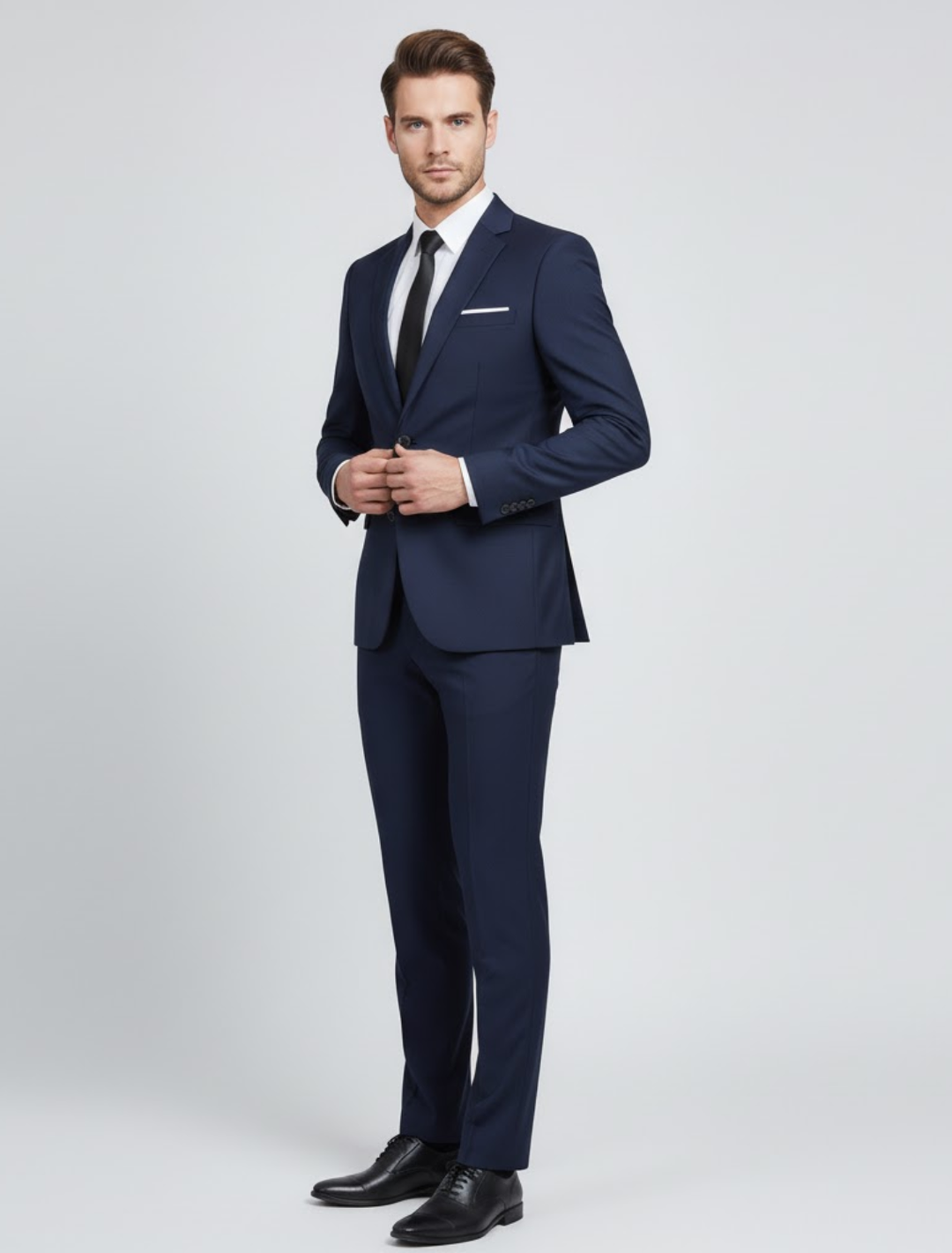 Men's slim fit two-piece tailored suit in classic style, perfect for formal events, business, or weddings. Elegant & modern.