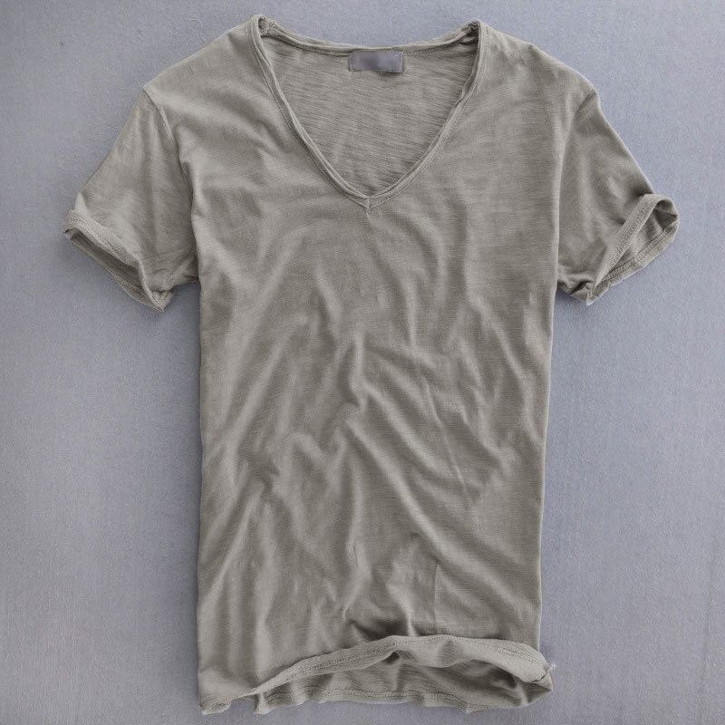 Men's slim fit V-neck t-shirt in lightweight fabric, perfect casual summer top with short sleeves.