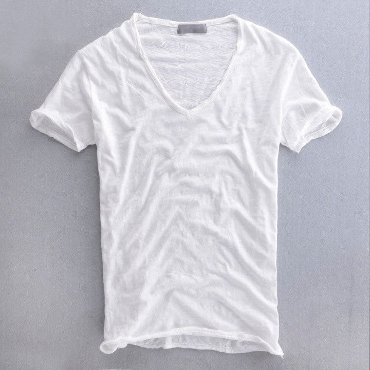 Stylish men's slim fit V-neck t-shirt, a versatile lightweight casual top for modern summer fashion.