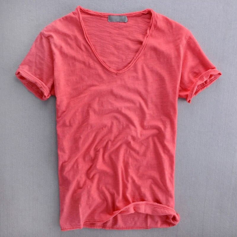 Lightweight men's V-neck t-shirt, ideal slim fit casual summer top for everyday comfort and style.