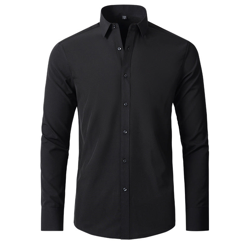 Comfortable men's stretch dress shirt, wrinkle-resistant and long sleeve button-down for versatile business casual style.