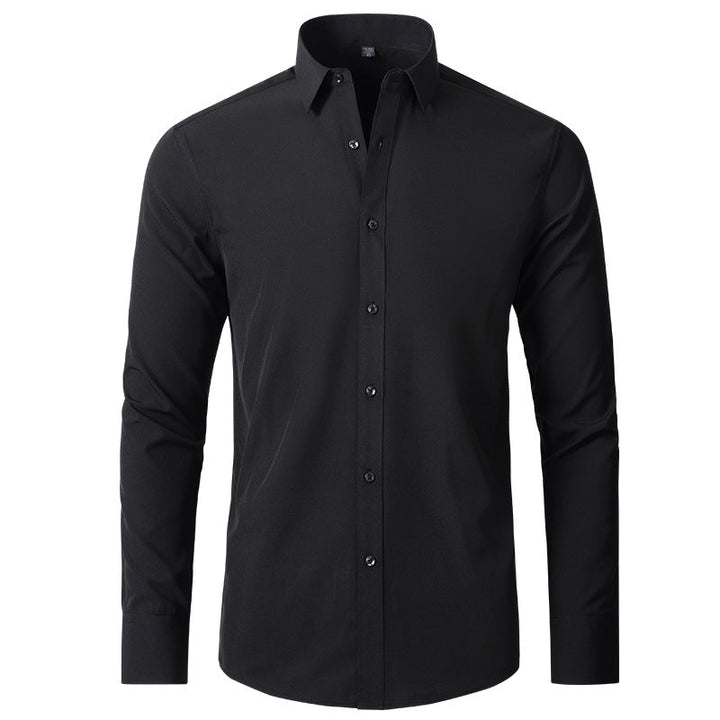 Comfortable men's stretch dress shirt, wrinkle-resistant and long sleeve button-down for versatile business casual style.