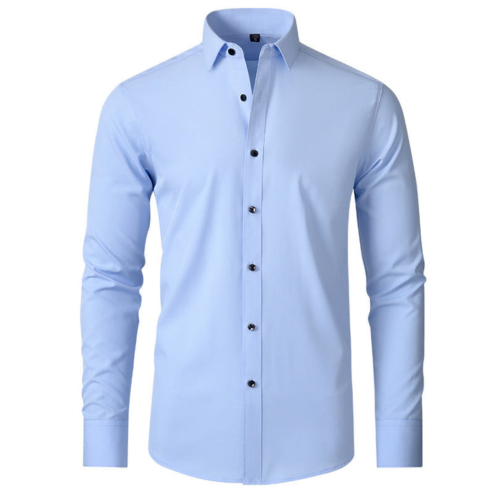 Stylish men's slim fit formal dress shirt. Wrinkle-resistant fabric ensures a sharp look for office wear and events.