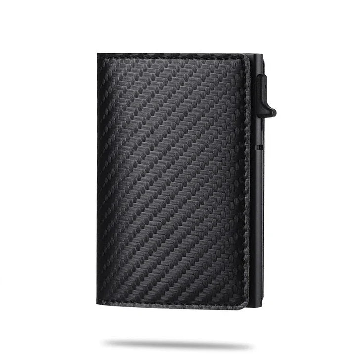 Gift for him: Secure men's RFID blocking wallet, a slim tracker-ready card holder in black.