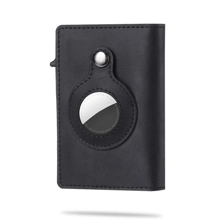 Sleek carbon fiber slim wallet for men, RFID protection, includes a tracker slot.