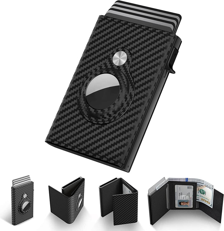Secure men's minimalist wallet, RFID blocking, integrated tracker slot for peace of mind.