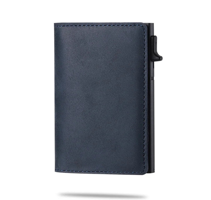 Minimalist men's wallet with RFID block & tracker slot, money clip option.