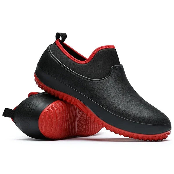 Men's slip-on water-resistant work shoes for all-day comfort & job site protection. Durable footwear.