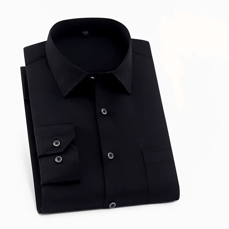 Men's smart casual long sleeve button-up shirt, versatile for office wear & business casual. Polyester blend.