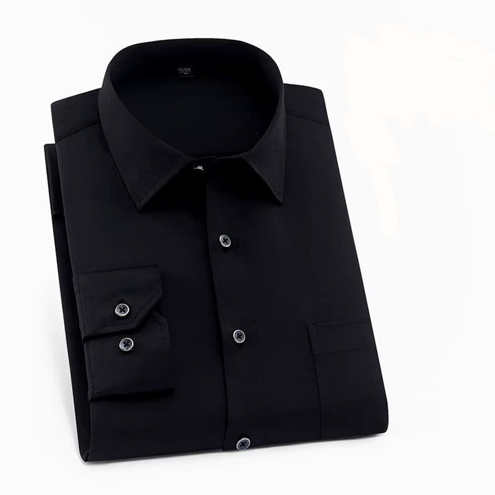 Men's smart casual long sleeve button-up shirt, versatile for office wear & business casual. Polyester blend.