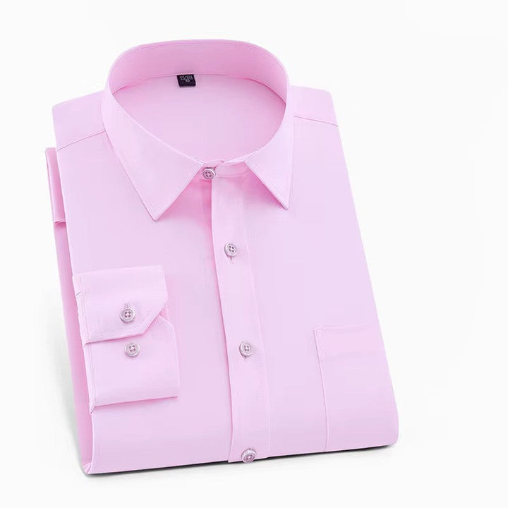 New men's smart casual long sleeve button-up shirt. Modern men's fashion in comfortable polyester blend.