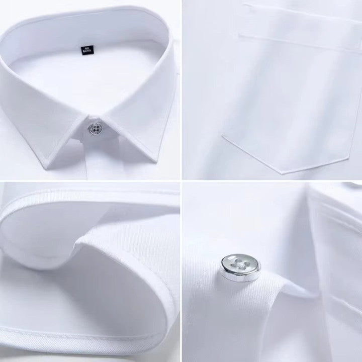 Men's button-up long sleeve shirt. Smart casual polyester spandex for comfortable office & business wear.