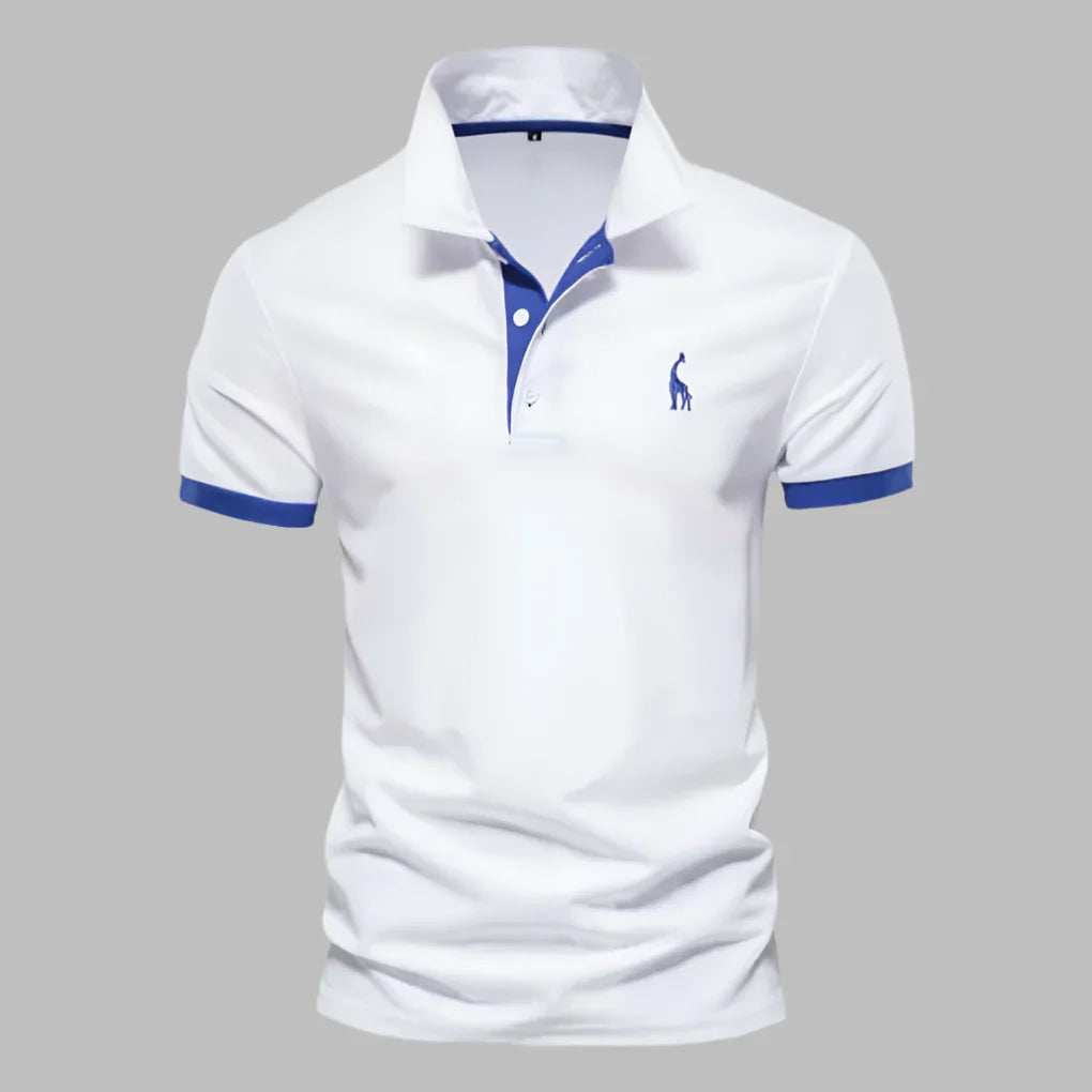 Men's smart-casual polo shirt in a tailored fit, perfect for refined office or weekend wear. Short sleeve, button front.