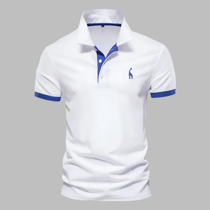 Men's smart-casual polo shirt in a tailored fit, perfect for refined office or weekend wear. Short sleeve, button front.