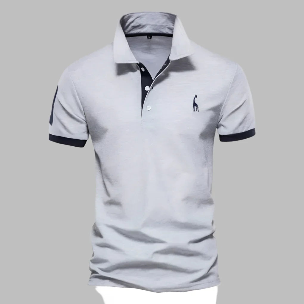Tailored men's smart-casual polo shirt, short-sleeve, offering an elegant look for both office and weekend style.