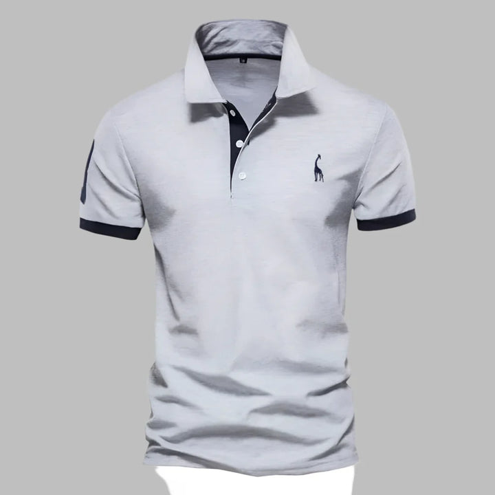 Tailored men's smart-casual polo shirt, short-sleeve, offering an elegant look for both office and weekend style.