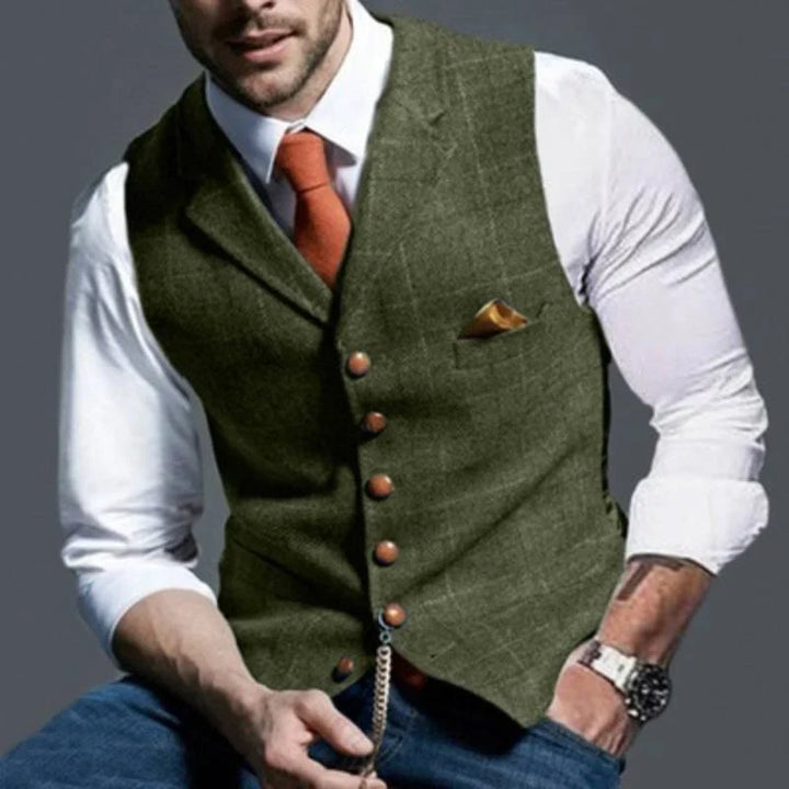 Tailored men's checked waistcoat, an elegant and stylish layering piece for formal wear, business attire, or smart casual looks.