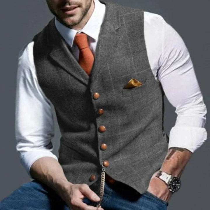 Men's checked waistcoat, a stylish and versatile layering piece for both smart casual men's fashion and business attire.