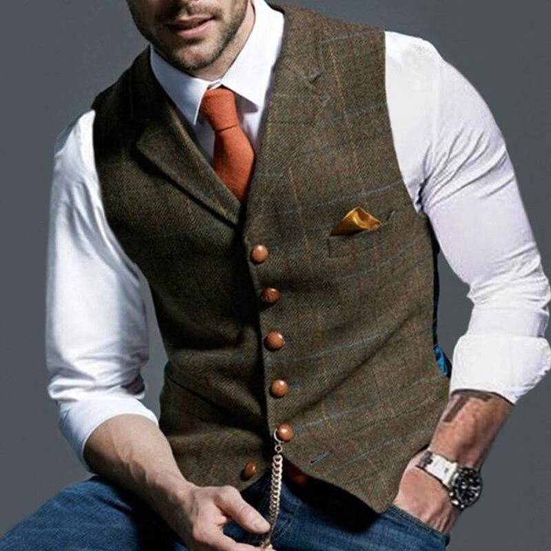 Men's formal checked vest, a smart and elegant layering piece for business attire, formal wear, or tailored men's fashion.