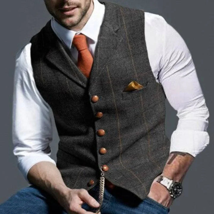 Classic men's checked waistcoat, a stylish and versatile layering piece, perfect for formal wear or smart casual ensembles.